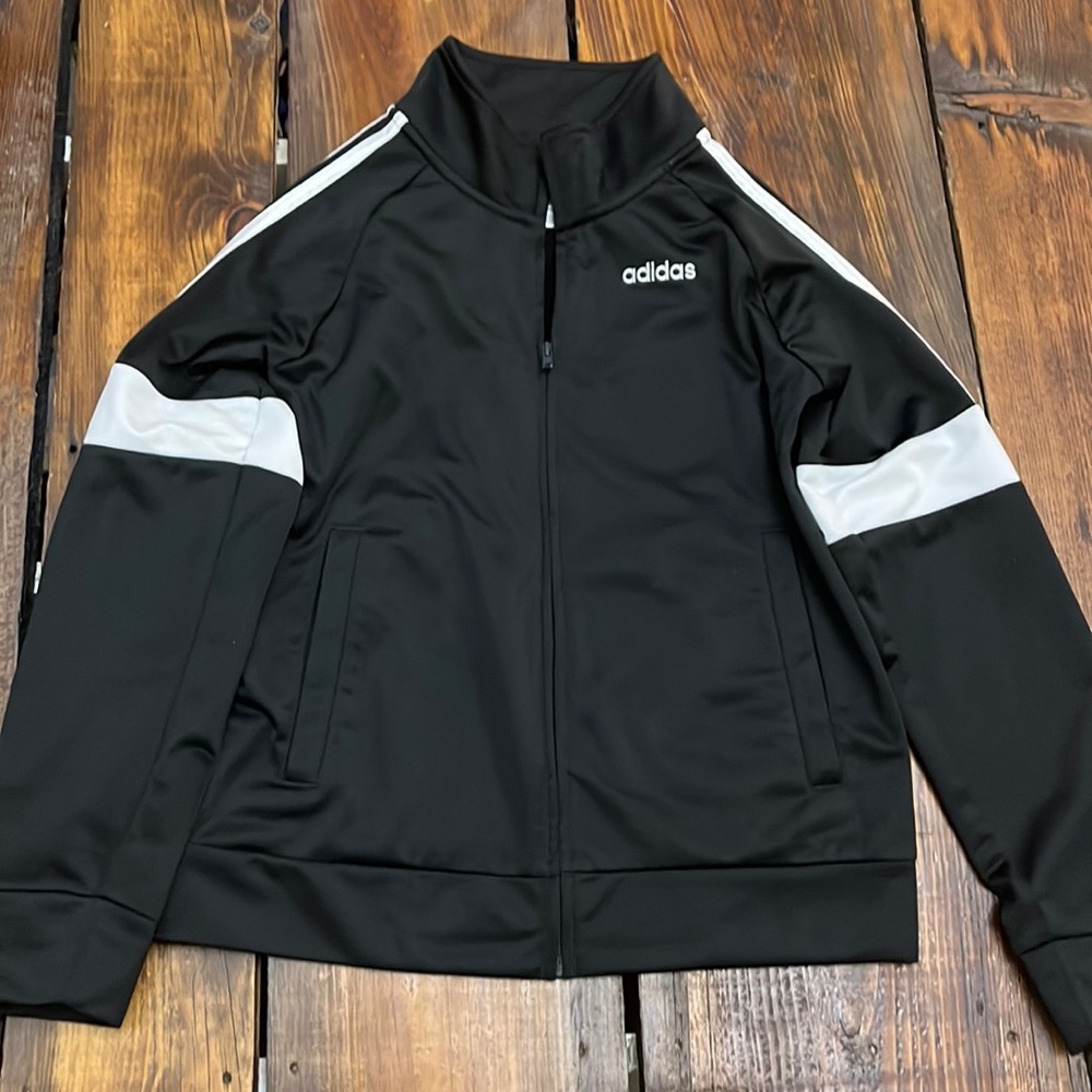 Black adidas track jacket- boys 10-12